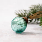 Hand Blown Crackle Glaze Glass Bauble -Mint